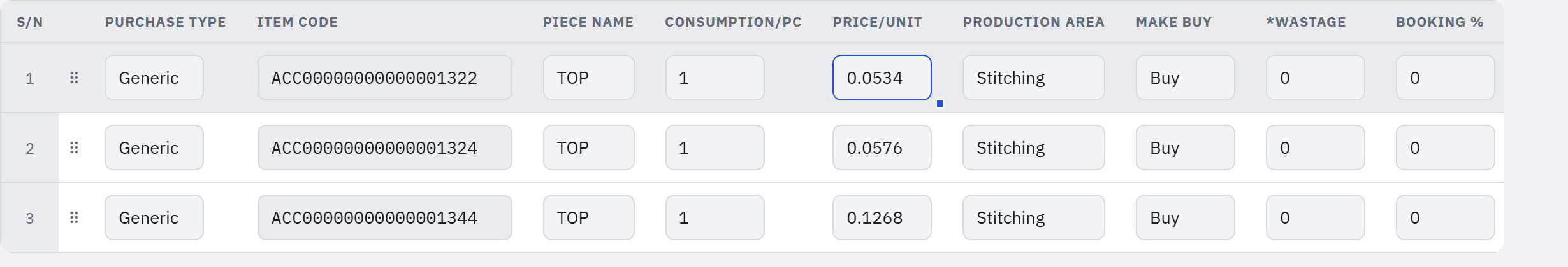 Dragging the small square at a cell's corner down to copy its value